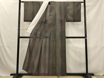 平和屋着物＊夏物　小紋　紗　立涌麻の葉文様　洗える着物　AABJ8799st