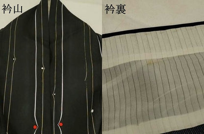 平和屋着物＊夏物　小紋　絽　間道　黒地　洗える着物　AABJ8801st