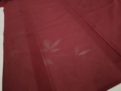 平和屋着物＊夏物　色無地　枝葉文紗　葡萄茶色　正絹　逸品　AABJ8806st