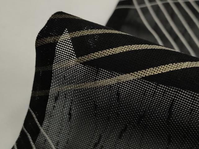 平和屋着物＊夏物　訪問着　紗　刺繍　幾何学文様　暈し染め　黒地　金糸　金彩　正絹　逸品　AABJ8809st