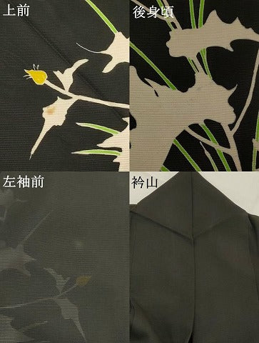 平和屋着物＊夏物　訪問着　絽　草花文　黒地　正絹　逸品　AABJ8815st