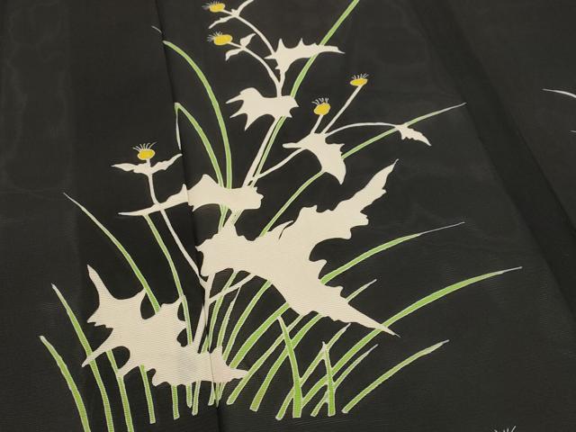 平和屋着物＊夏物　訪問着　絽　草花文　黒地　正絹　逸品　AABJ8815st
