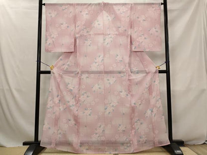 平和屋着物＊夏物　小紋　絽　舞花文　洗える着物　AABJ8816st