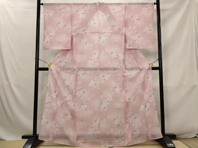 平和屋着物＊夏物　小紋　絽　舞花文　洗える着物　AABJ8816st
