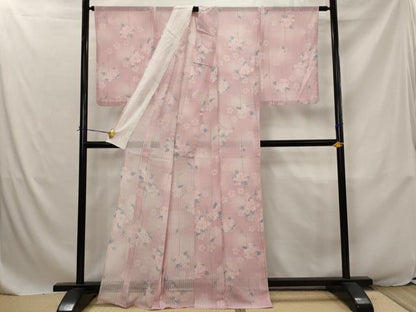 平和屋着物＊夏物　小紋　絽　舞花文　洗える着物　AABJ8816st