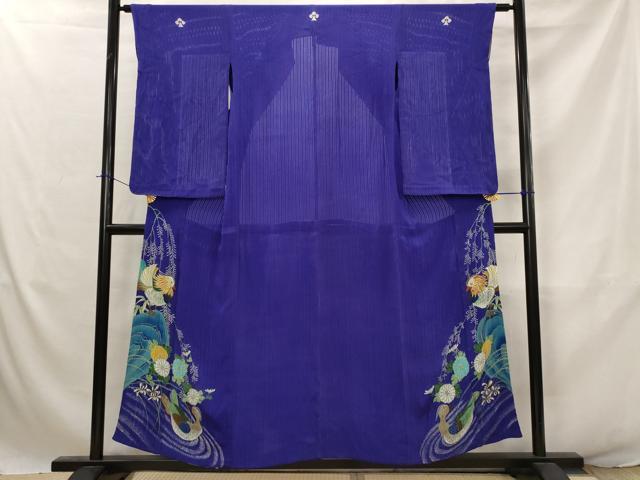平和屋着物＊夏物　中国三大刺繍　相良刺繍　アンティーク　大正ロマン　色留袖　縦絽　両褄　手描き　鴛鴦文　正絹　逸品　AABJ8817st