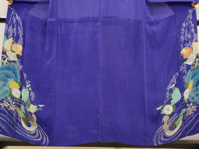 平和屋着物＊夏物　中国三大刺繍　相良刺繍　アンティーク　大正ロマン　色留袖　縦絽　両褄　手描き　鴛鴦文　正絹　逸品　AABJ8817st