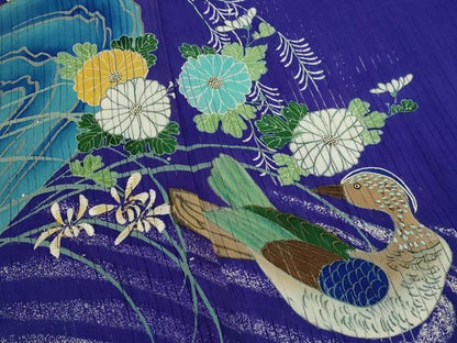 平和屋着物＊夏物　中国三大刺繍　相良刺繍　アンティーク　大正ロマン　色留袖　縦絽　両褄　手描き　鴛鴦文　正絹　逸品　AABJ8817st