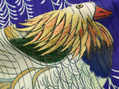 平和屋着物＊夏物　中国三大刺繍　相良刺繍　アンティーク　大正ロマン　色留袖　縦絽　両褄　手描き　鴛鴦文　正絹　逸品　AABJ8817st