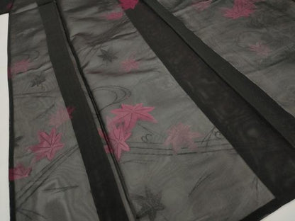 平和屋着物＊夏物　小紋　紗　竜田川　黒地　正絹　逸品　未使用　AABJ8818st