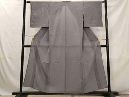 平和屋着物＊夏物　色無地　縦絽　葡萄鼠色　正絹　逸品　AABJ8822st