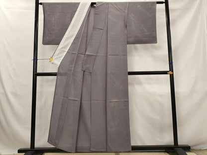 平和屋着物＊夏物　色無地　縦絽　葡萄鼠色　正絹　逸品　AABJ8822st