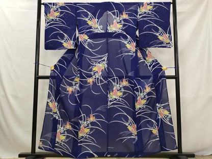 平和屋着物＊夏物　小紋　絽　花蝶文　正絹　逸品　AABJ8828st