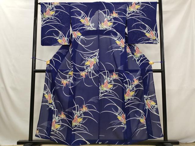 平和屋着物＊夏物　小紋　絽　花蝶文　正絹　逸品　AABJ8828st