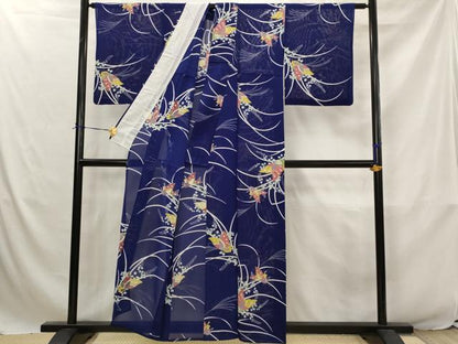 平和屋着物＊夏物　小紋　絽　花蝶文　正絹　逸品　AABJ8828st