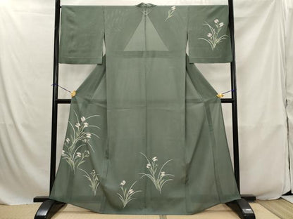 平和屋着物＊夏物　訪問着　絽　刺繍　草花文　銀彩　三越扱い　正絹　逸品　AABJ8829st