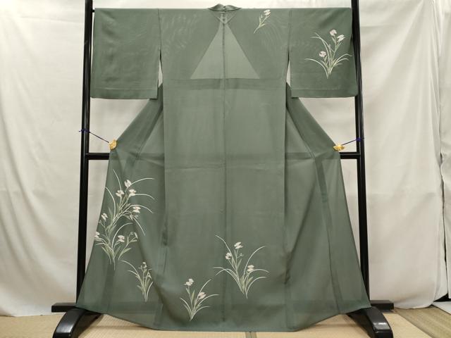 平和屋着物＊夏物　訪問着　絽　刺繍　草花文　銀彩　三越扱い　正絹　逸品　AABJ8829st