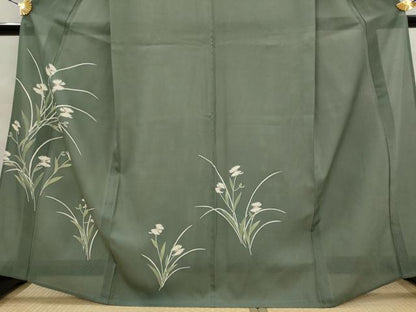 平和屋着物＊夏物　訪問着　絽　刺繍　草花文　銀彩　三越扱い　正絹　逸品　AABJ8829st