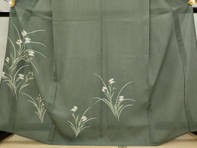 平和屋着物＊夏物　訪問着　絽　刺繍　草花文　銀彩　三越扱い　正絹　逸品　AABJ8829st