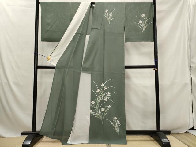 平和屋着物＊夏物　訪問着　絽　刺繍　草花文　銀彩　三越扱い　正絹　逸品　AABJ8829st