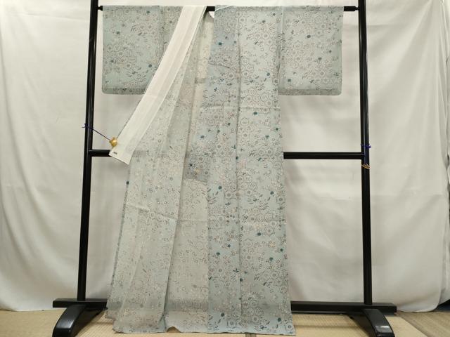 平和屋着物＊夏物　小紋　紗　亀甲花文　三越扱い　正絹　逸品　AABJ8837st