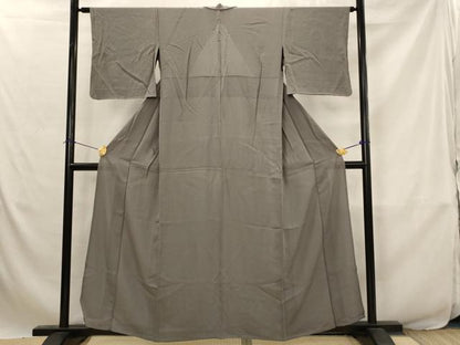 平和屋着物＊夏物　色無地　縦絽　丼鼠色　正絹　逸品　AABJ8851st
