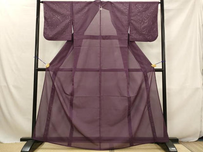 平和屋着物＊夏物　色無地　絽　葡萄鼠色　洗える着物　AABJ8852st