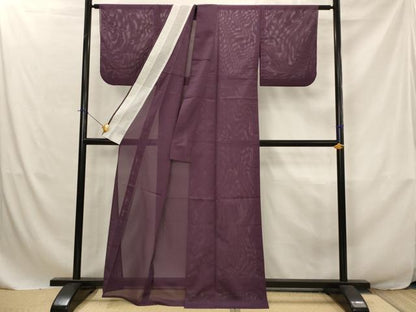 平和屋着物＊夏物　色無地　絽　葡萄鼠色　洗える着物　AABJ8852st