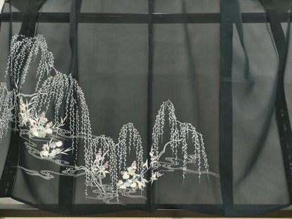 平和屋着物＊夏物　訪問着　絽　流水花文　黒地　正絹　逸品　AABJ8853st