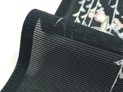 平和屋着物＊夏物　訪問着　絽　流水花文　黒地　正絹　逸品　AABJ8853st