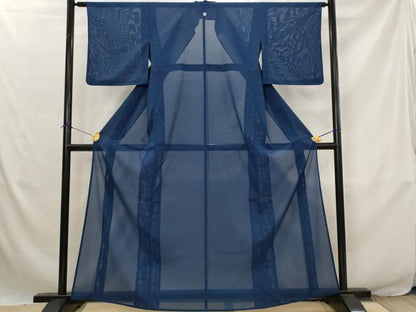 平和屋着物＊夏物　色無地　絽　紺青色　正絹　逸品　AABJ8857st