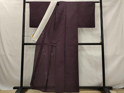 平和屋着物＊夏物　色無地　縦絽　蔦の葉文紗　似せ紫色　正絹　逸品　未使用　AABJ8859st