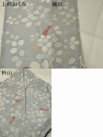 平和屋着物＊夏物　小紋　絽　草葉文　洗える着物　AABJ8870st