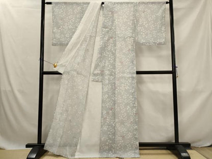 平和屋着物＊夏物　小紋　絽　草葉文　洗える着物　AABJ8870st