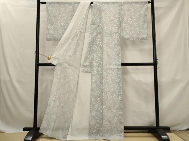 平和屋着物＊夏物　小紋　絽　草葉文　洗える着物　AABJ8870st