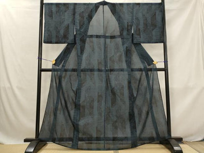平和屋着物＊夏物　小紋　紗　短冊花文　洗える着物　AABJ8871st