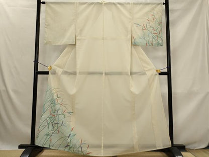 平和屋着物＊夏物　訪問着　絽　草葉文　暈し染め　金彩　洗える着物　AABJ8874st