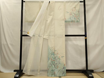 平和屋着物＊夏物　訪問着　絽　草葉文　暈し染め　金彩　洗える着物　AABJ8874st