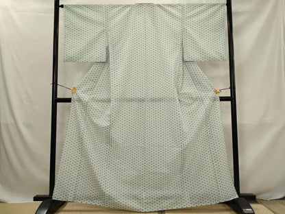 平和屋着物＊夏物　小紋　絽　麻の葉文様　洗える着物　AABJ8876st