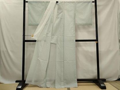 平和屋着物＊夏物　小紋　絽　麻の葉文様　洗える着物　AABJ8876st