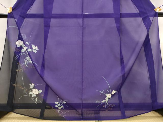平和屋着物＊夏物　訪問着　絽　枝花文　暈し染め　金彩　洗える着物　AABJ8878st