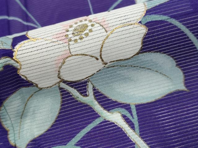 平和屋着物＊夏物　訪問着　絽　枝花文　暈し染め　金彩　洗える着物　AABJ8878st
