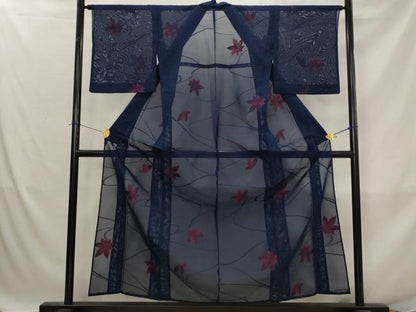 平和屋着物＊夏物　小紋　紗　楓　正絹　逸品　AABJ8893st