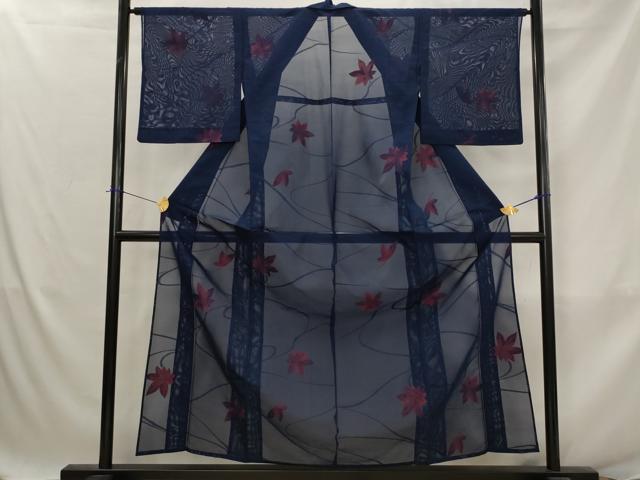 平和屋着物＊夏物　小紋　紗　楓　正絹　逸品　AABJ8893st