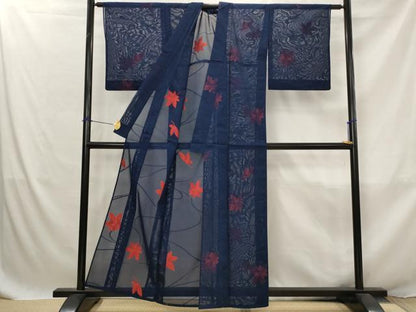 平和屋着物＊夏物　小紋　紗　楓　正絹　逸品　AABJ8893st