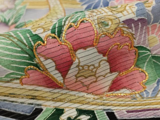平和屋着物＊夏物　黒留袖　絽　駒刺繍　吉祥孔雀花文　銀彩　洗える着物　AABJ8897st