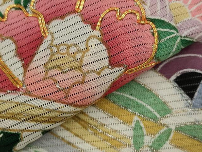 平和屋着物＊夏物　黒留袖　絽　駒刺繍　吉祥孔雀花文　銀彩　洗える着物　AABJ8897st