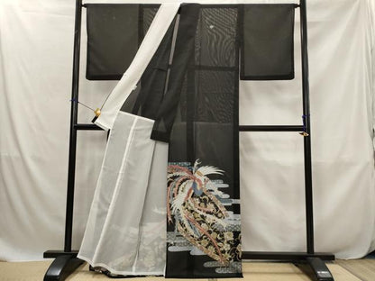 平和屋着物＊夏物　黒留袖　絽　吉祥鳳凰更紗花文　金彩　洗える着物　AABJ8900st