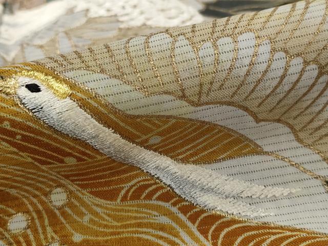 平和屋着物＊夏物　黒留袖　絽　刺繍　流水飛鶴花文　金糸　金彩　洗える着物　AABJ8901st