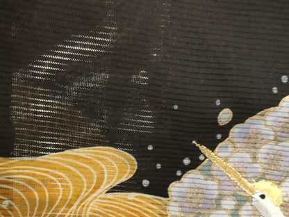 平和屋着物＊夏物　黒留袖　絽　刺繍　流水飛鶴花文　金糸　金彩　洗える着物　AABJ8901st